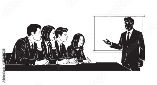 Business professional delivering a presentation to attentive colleagues in a corporate meeting