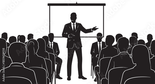 Business professional delivering a captivating presentation to an attentive audience