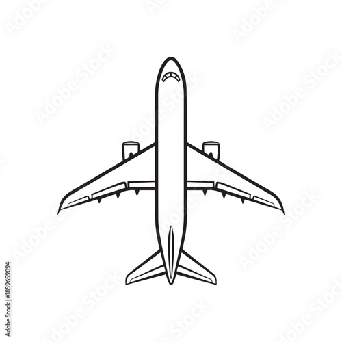 Top-down view of a modern jet airplane outline