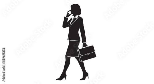 Professional businesswoman silhouette walking and communicating on her mobile phone