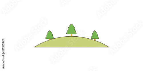 hills with a cluster of three minimalist pine tree for web and graphic design