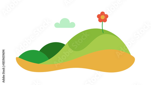 hills with a small flat design flower patch in on for web and graphic design