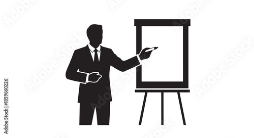 Businessman presenting information on a flip chart during a professional meeting or seminar