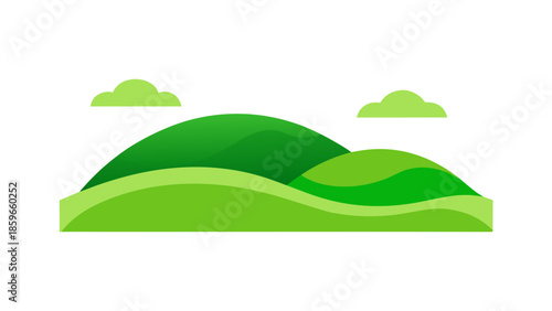 minimalist green hills scene flat illustration white background for web and graphic design
