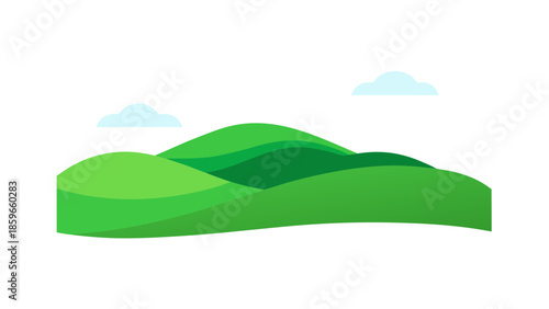 minimalist green hills scene flat illustration white background for web and graphic design