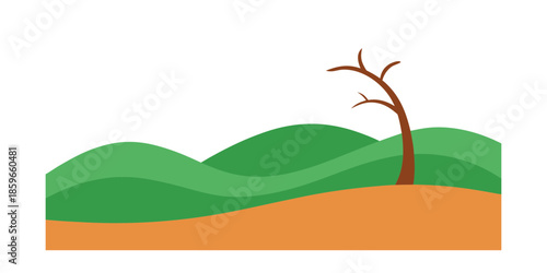 rolling hills with single bare minimalist branch for web and graphic design