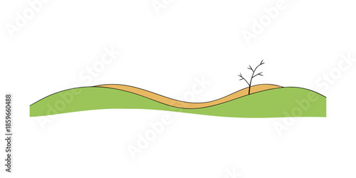 rolling hills with single bare minimalist branch for web and graphic design