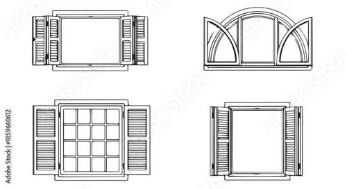 Traditional japanese window designs with wooden frames and intricate patterns in minimalist setting