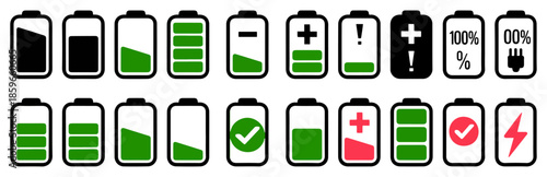 battery charging power level icon set