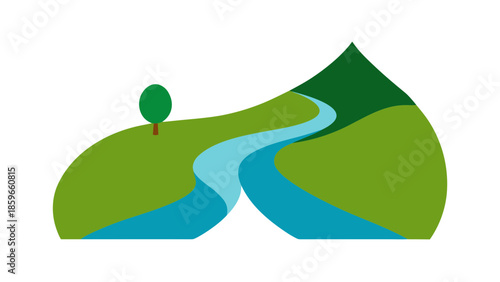 two hills with narrow stream path for web and graphic design