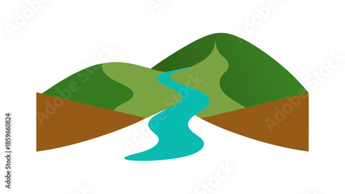 two hills with narrow stream path for web and graphic design