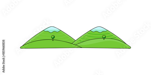 two symmetrical green hills small valley for web and graphic design
