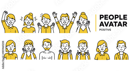 Young woman expressing various positive emotions in vibrant yellow attire with minimalist background japanese style coming of age day concept