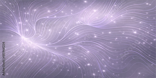 Abstract purple and blue glowing background design featuring stars and light waves with a fractal texture pattern and curved motion lines in a space art illustration backdrop