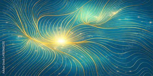 An abstract fractal burst background with bright blue rays and glowing star energy creates a vector illustration of a sunny sky pattern for a high-energy design backdrop or wallpaper