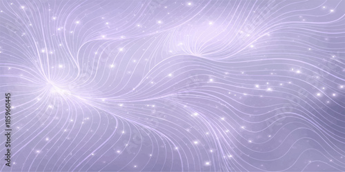 Abstract blue and purple background design featuring a vector wave pattern with stars, light curves, and spiral elements for a modern celestial wallpaper illustration