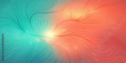 A vibrant abstract fractal background features a burst of colorful swirls and motion lines in a rainbow pattern of pink and orange for a high-energy texture design