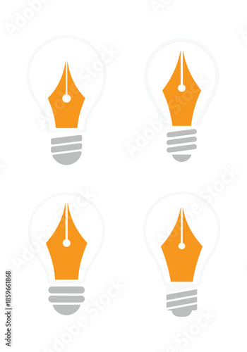 Creative writing idea light bulb and pen nib vector icon