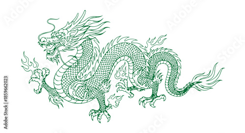 Intricate green dragon illustration japanese style coming of age day concept