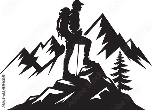 Adventure Explorer Mountain Climbing Silhouette Badge Vector