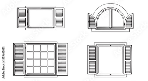 Four window designs with shutters in minimalist background japanese style coming of age day concept