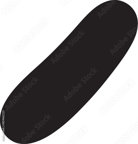 Black cucumber silhouette in simple capsule-like elongated form, ultra-minimal style, solid black on white background