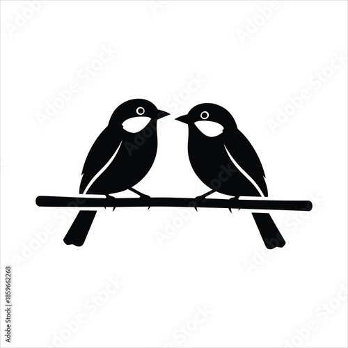 Two Birds Sitting On Branch Illustration