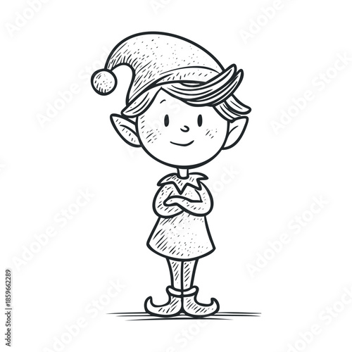 Cute elf character design for holiday themes and celebrations. Vector black icon