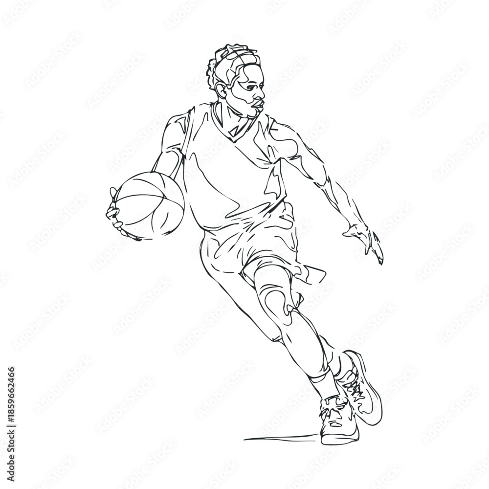 Fototapeta premium Dynamic basketball player in action during a game. Vector black icon
