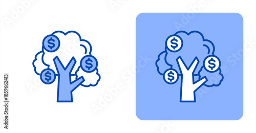 Money Tree Line ColorTwo-tone color and contrasting background icon illustration