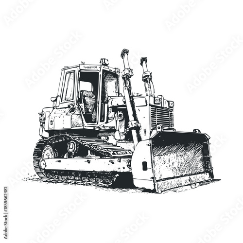 Bulldozer for construction and landscaping projects. Vector black icon