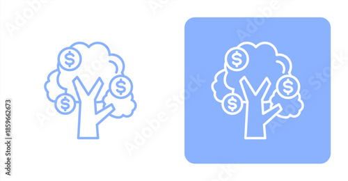 Money Tree LineTwo-tone color and contrasting background icon illustration