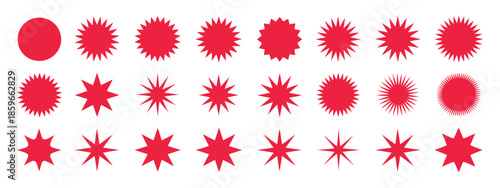 Zigzag edge circles and star shapes, sale and offer price tags, round wavy badges, discount sticker vector illustration.