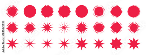 Zigzag edge circles and star shapes, sale and offer price tags, round wavy badges, discount sticker vector illustration.