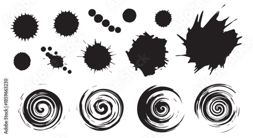 Black and white ink splatters and swirls on Transparent Background japanese style coming of age day concept