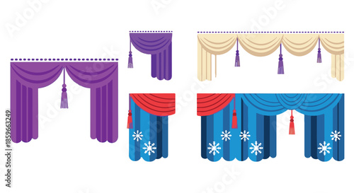 Colorful stage curtains with decorative tassels and snowflake patterns in vibrant setting japanese style coming of age day concept