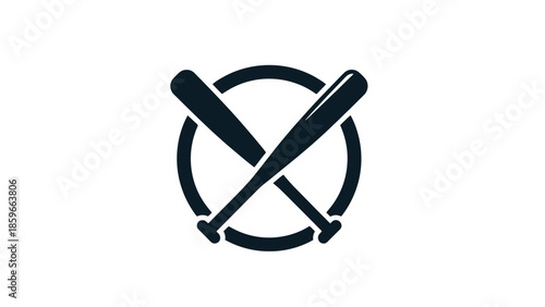 Minimalist Baseball Icon with Crossed Bats in a Circular Frame on Isolated White Background