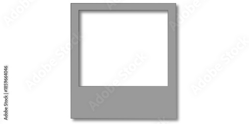 Grey blank instant photo frame vector mockup with shadow, minimalist neutral border for photography portfolios and design templates