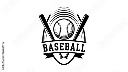 Vintage Baseball Logo with Crossed Bats and Ball in a Shield Design on Isolated White Background
