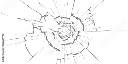 Shattered glass effect with radial cracks radiating from a central impact point