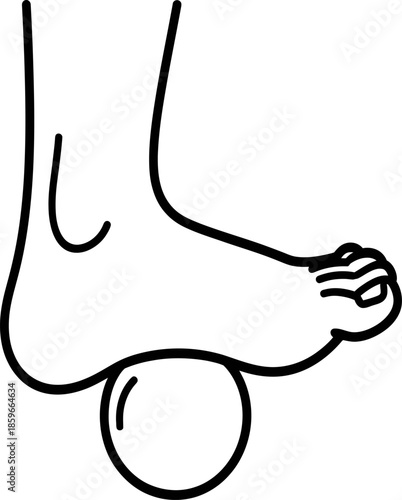 A simple line drawing depicts a foot rolling over a spherical object