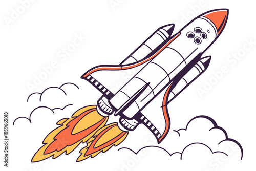 Space rocket takeoff futuristic exploration concept isolated on white background