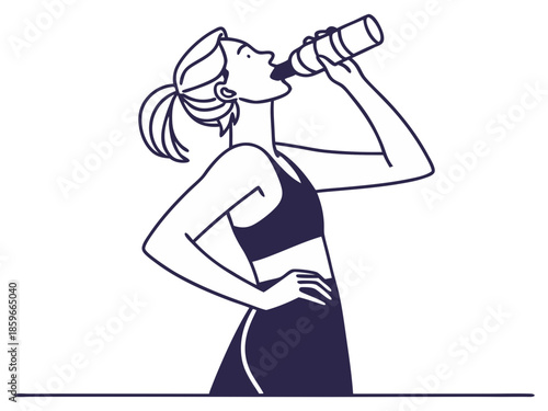 Sporty woman in activewear drinking water fitness lifestyle isolated on white background