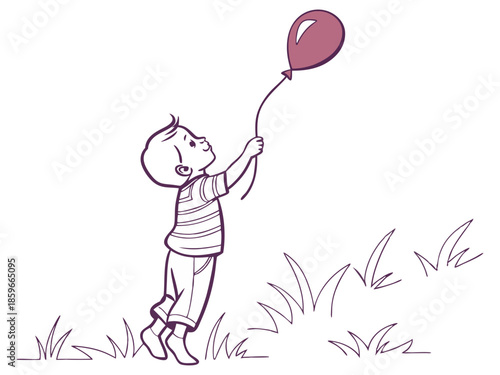 Cute toddler holding colorful balloon isolated on white background