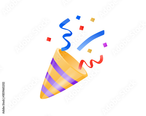 Party popper confetti joy festive birthday celebration emoji vector symbol sign icon illusration. Cartoon emoji