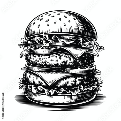 Hand drawn vintage burger sketch with detailed layers vector illustration