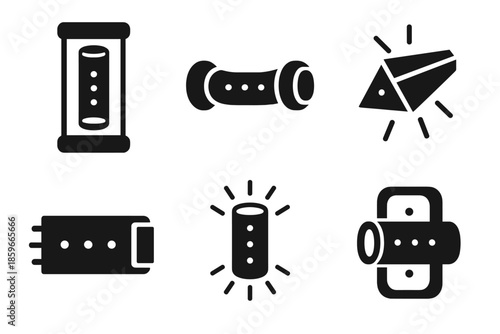 Futuristic Engineering Icons. Solid style icons of futuristic engineering in : levitation tube, floating conduit, prism pipe,