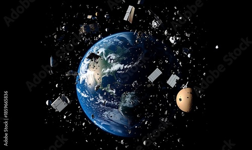 Wallpaper Mural Earth surrounded by space junk depicting orbital debris and pollution crisis Torontodigital.ca