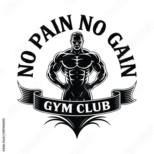 No pain no gain gym club vintage emblem logo