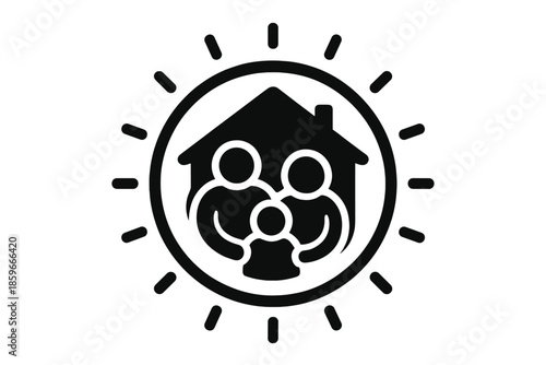 Inclusion and Care Icons. Solid style round vector icons of inclusion and care: circle home, bright aura, smooth outline, peaceful